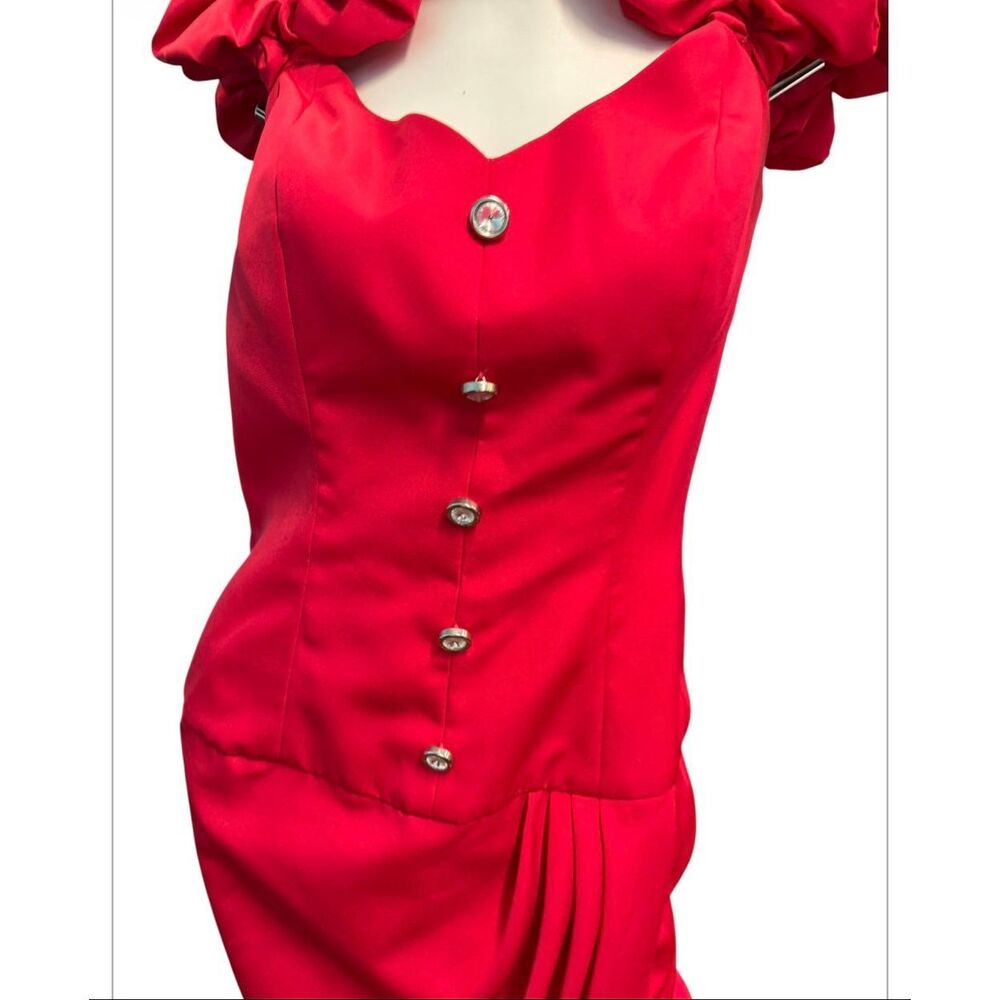 Darcy Vintage 80’s Red Dress Women’s Size Medium Prom Special Occasion Puffed Ru - Picture 4 of 11
